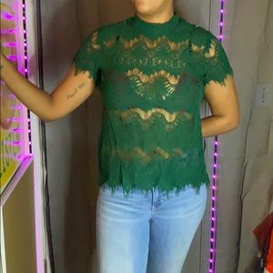 Lace mock neck crop top